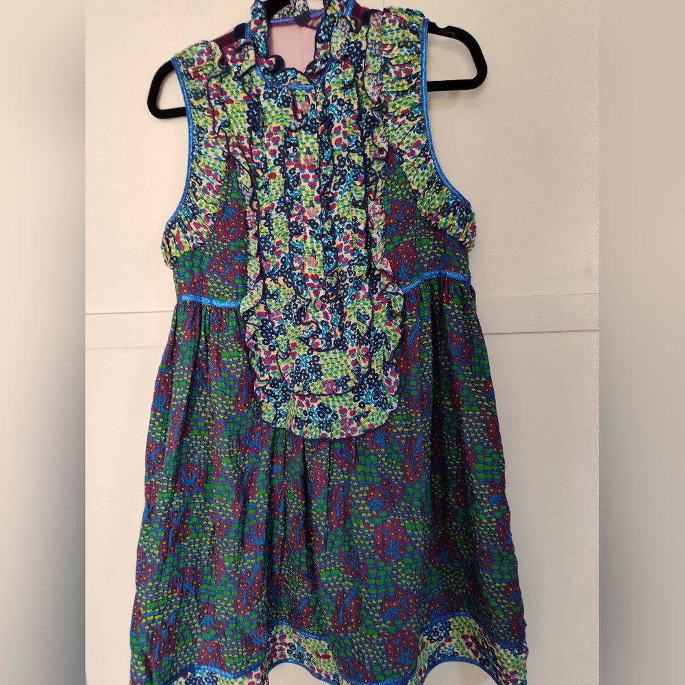 Anna Sui Flowering Fields Lace Mini Dress Kaftan Size 10 Floral Boho Ruffle